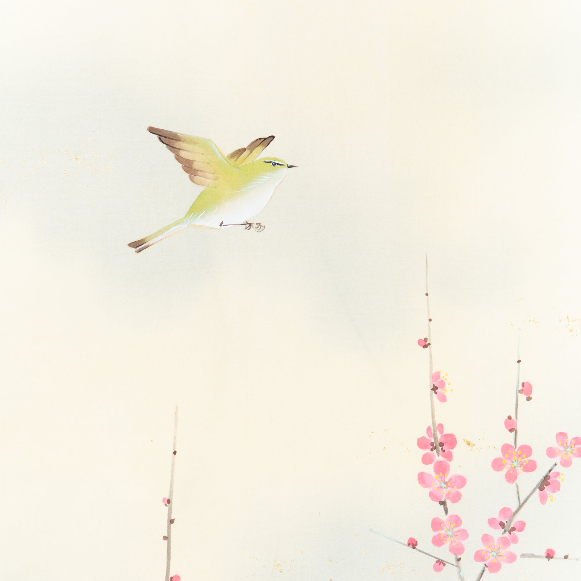 Warbler Among Red and White Plum Blossoms / Kakejiku Hanging Scroll