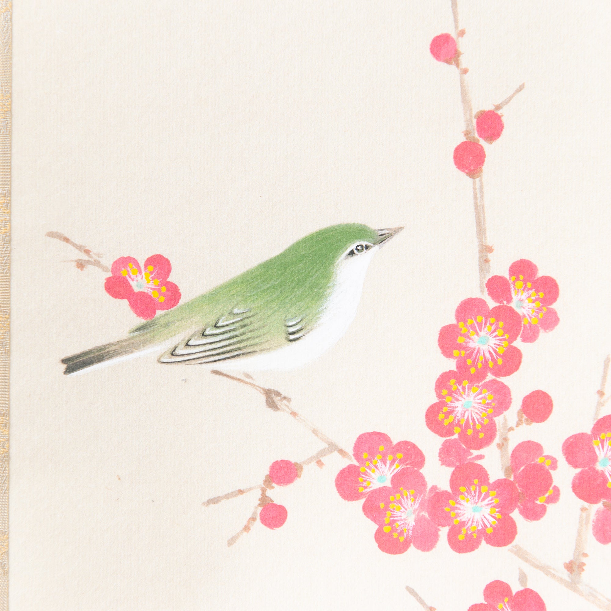 Red Plum Blossoms with Warbler / Kakejiku Hanging Scroll