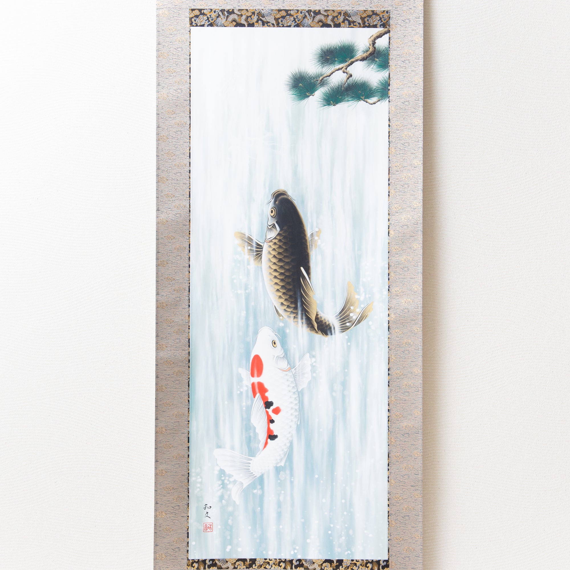 Fortune-Ascending Koi / Kakejiku Hanging Scroll