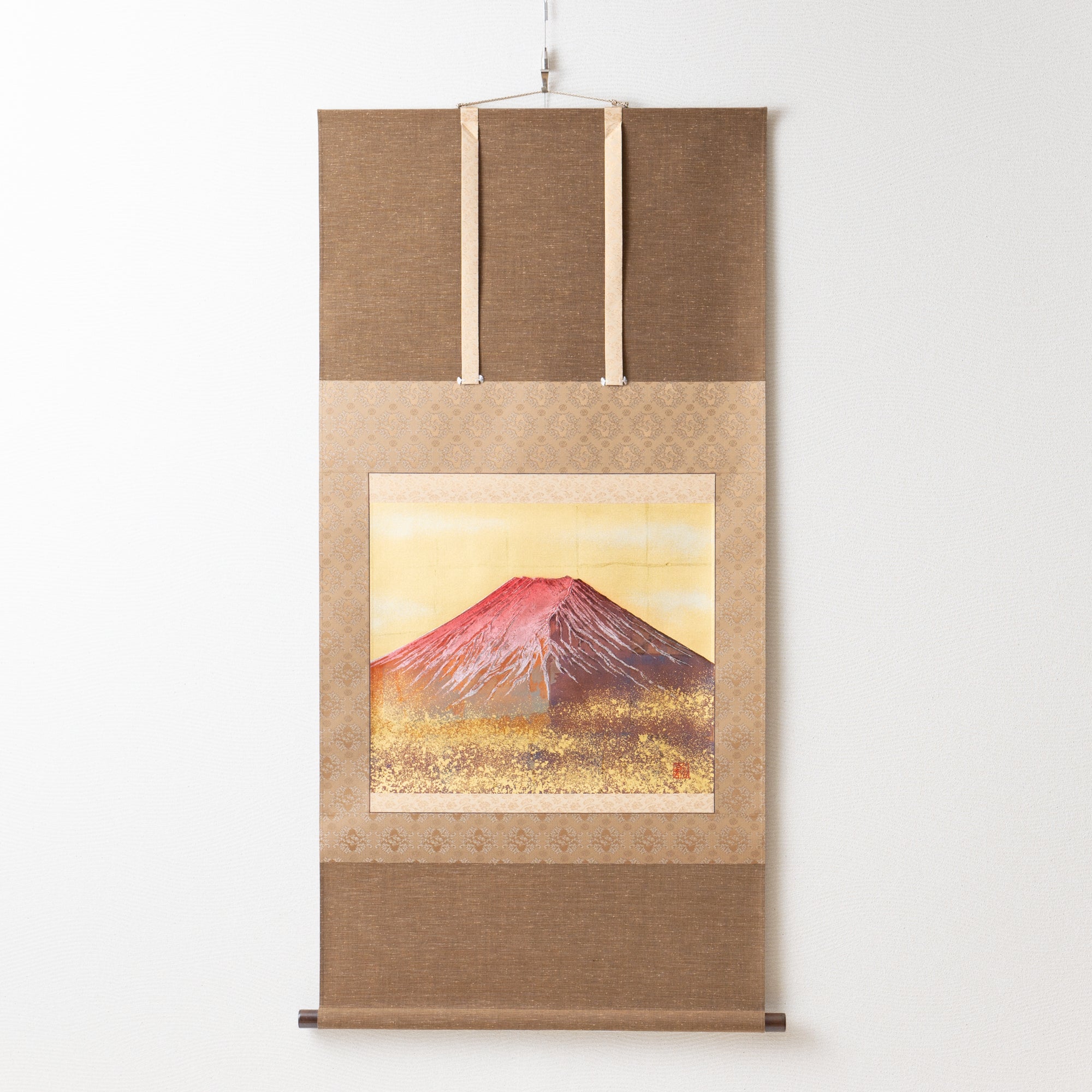 Gold Leaf Craft: Dawn Red Mount Fuji / Kakejiku Hanging Scroll