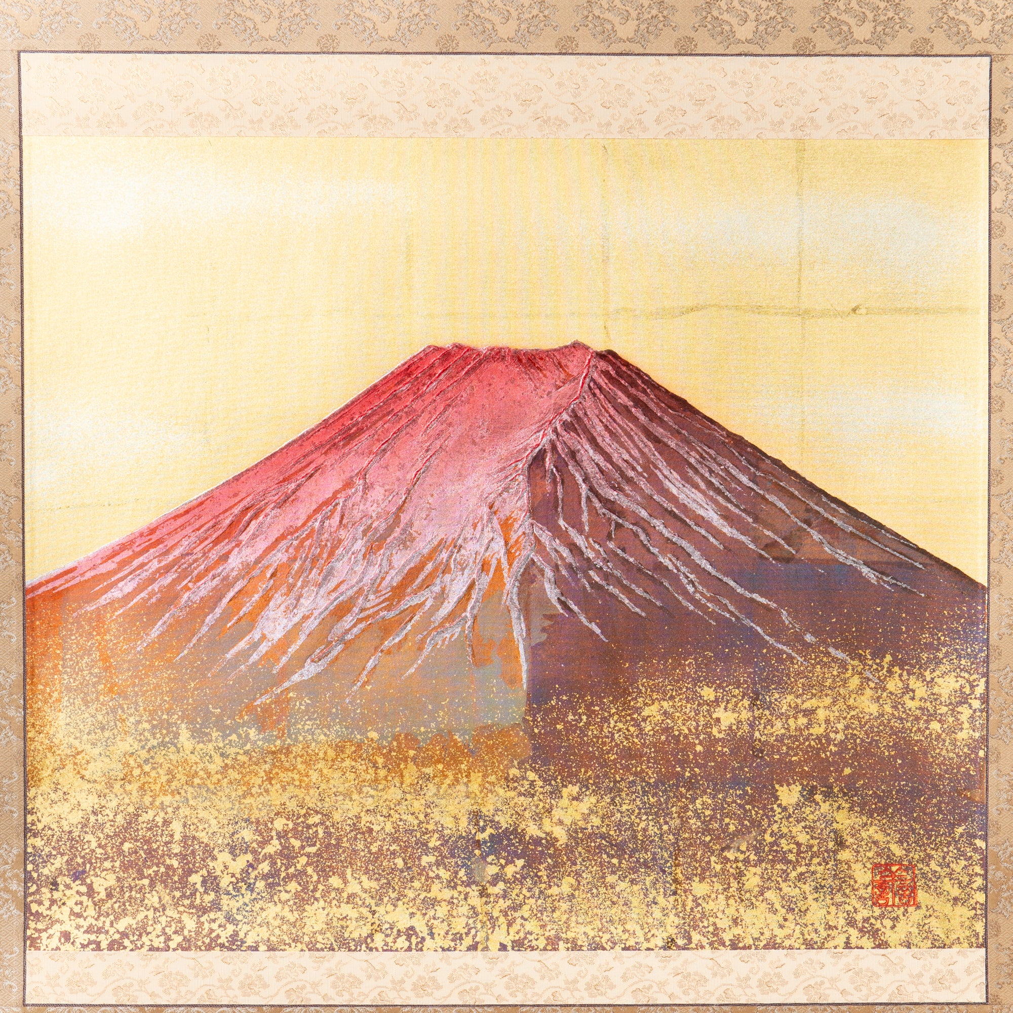 Gold Leaf Craft: Dawn Red Mount Fuji / Kakejiku Hanging Scroll